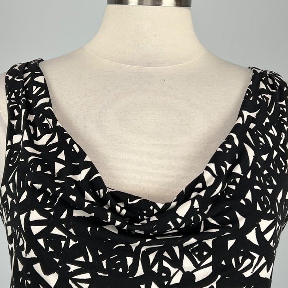 Michael Kors Black White Geometric Print Sleeveless Drape Neck Dress size Medium - Picture 3 of 10